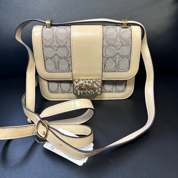 NWT! COACH Alie Shoulder Bag 18 In Signature Jacquard With Snakeskin C3760 - Picture 12 of 13